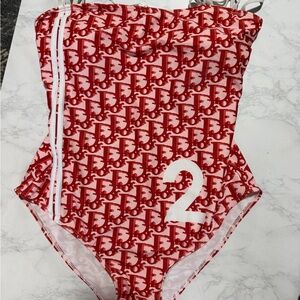 Dior Red Patterned swimsuit XL- fits like a medium/large